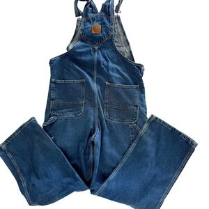 BERNE 1915 Mens Denim Bib Overalls Workwear Blue 34x32